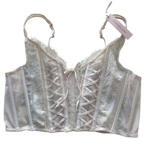 VICTORIA'S SECRET Ivory Lace Corset Bustier Top Lingerie Bra L Romantic Retro